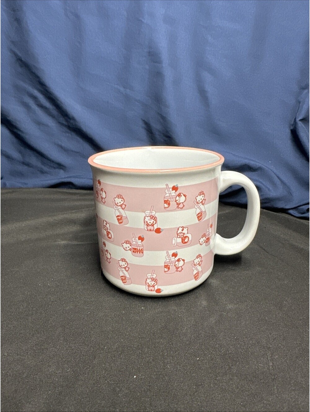 Hello Kitty Sanrio Stripe Strawberry Milk Bottle Toss Pink White 20oz Mug